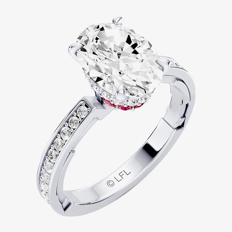 Star Wars Fine Jewelry R2-D2 (F / Si1) Womens 2 3/8 Ct. T.W. Lab Grown White Diamond 10K Gold Oval Side Stone Engagement Ring