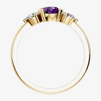1/5 CT. T.W. Lab-Grownd Diamond and Genuine Gemstone 10K Gold Oval 3-Stone Cocktail Ring