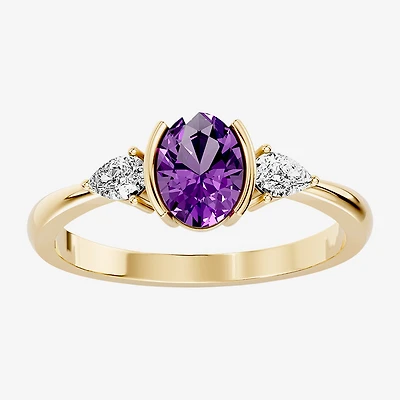 1/5 CT. T.W. Lab-Grownd Diamond and Genuine Gemstone 10K Gold Oval 3-Stone Cocktail Ring