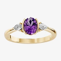 1/5 CT. T.W. Lab-Grownd Diamond and Genuine Gemstone 10K Gold Oval 3-Stone Cocktail Ring