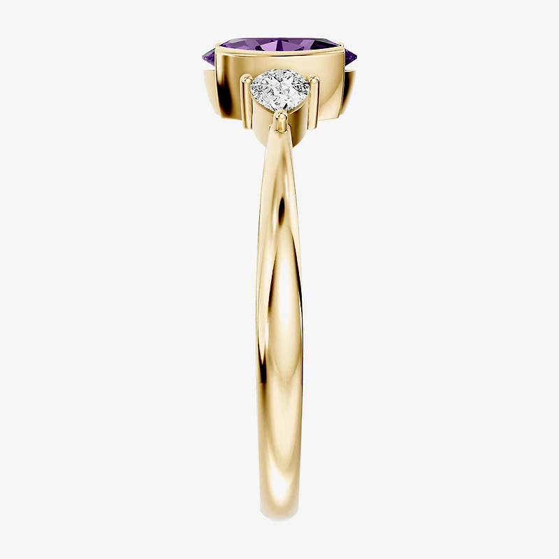 1/5 CT. T.W. Lab-Grownd Diamond and Genuine Gemstone 10K Gold Oval 3-Stone Cocktail Ring