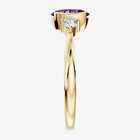 1/5 CT. T.W. Lab-Grownd Diamond and Genuine Gemstone 10K Gold Oval 3-Stone Cocktail Ring