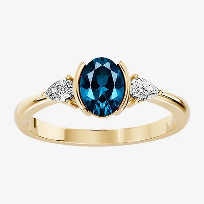 Womens 1/5 CT. Genuine Blue Topaz 10K Gold Oval 3-Stone Cocktail Ring