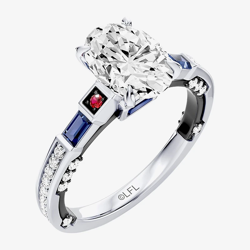 Star Wars Fine Jewelry R2-D2 (F / Si1) Womens 1 3/4 CT. T.W. Lab Grown White Diamond 10K Gold Oval Side Stone Engagement Ring