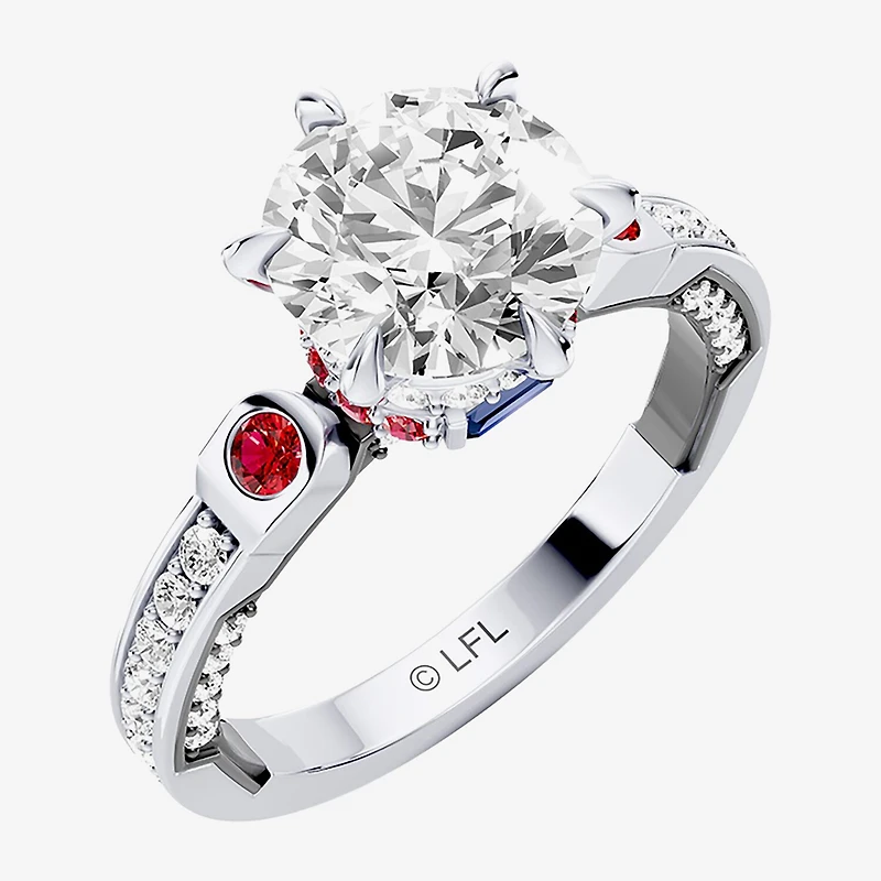 Star Wars Fine Jewelry R2-D2 (F / Si1) Womens 2 1/2 CT. T.W. Lab Grown White Diamond 10K Gold Round Side Stone Engagement Ring