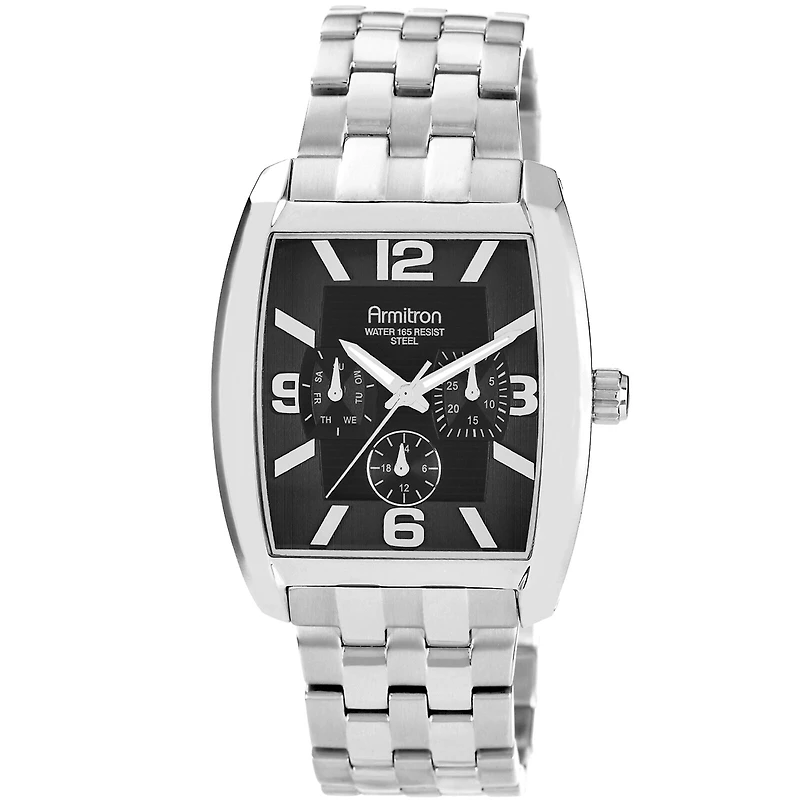 Armitron® Mens Black Dial Stainless Steel Watch