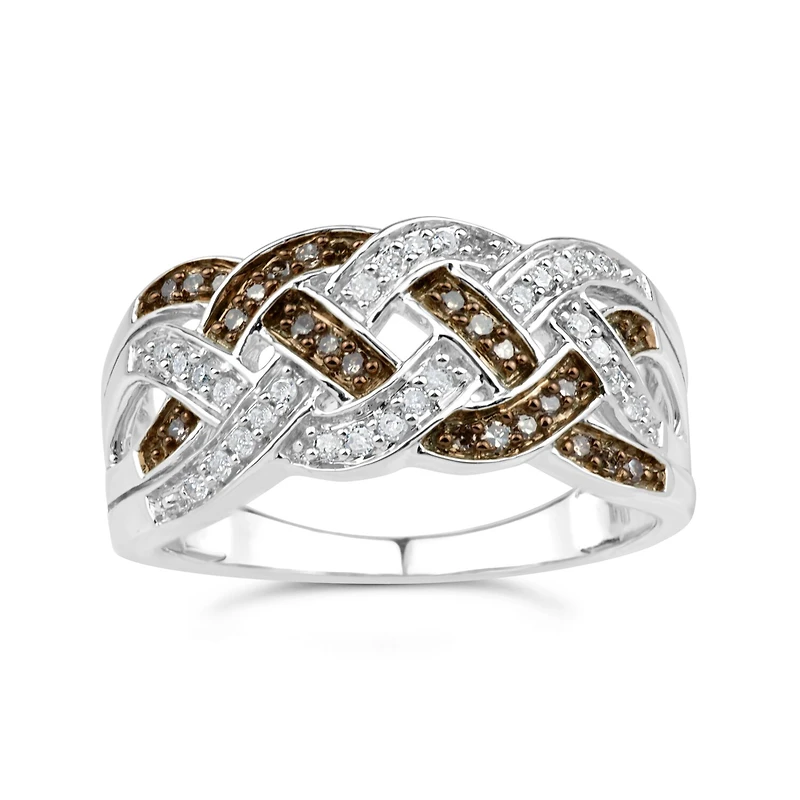 Sterling SIlver Brown and Diamond Braid Ring
