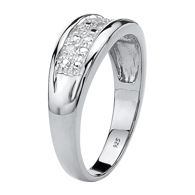 Mens 1/8 CT. T.W. Natural White Diamond Platinum Over Silver Fashion Ring