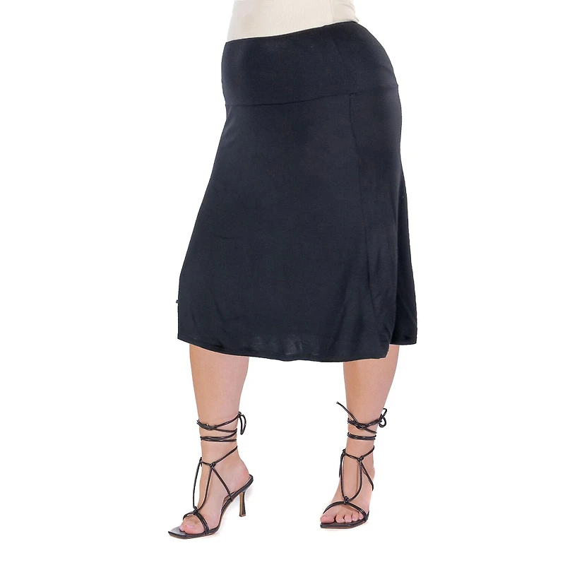 24seven Comfort Apparel Womens Plus Mid Rise A-Line Skirt