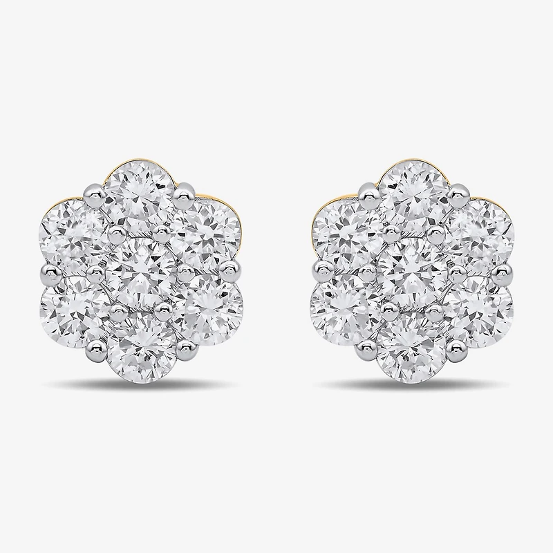 Diamond Blossom 1 CT. T.W. Lab Grown White 10K or Yellow Gold 8.2mm Flower Stud Earrings