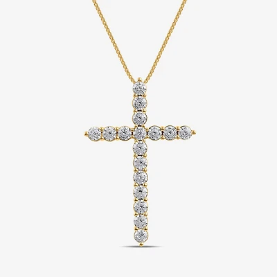 Womens 2 CT. Lab Grown White Diamond 10K Gold Cross 18 Inch Pendant Necklace