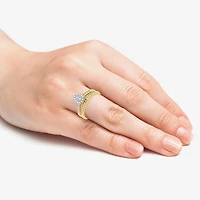 I Said Yes (H-I / I1) Womens 3/8 CT. T.W. Lab Grown White Diamond Sterling Silver Pear Side Stone Halo Bridal Set