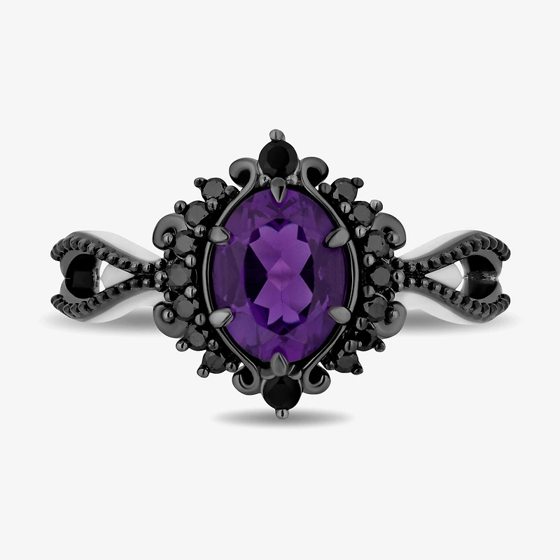 Enchanted Disney Fine Jewelry Villains Womens 1/6 CT. T.W. Genuine Purple Amethyst Sterling Silver The Little Mermaid Ursula Halo Cocktail Ring