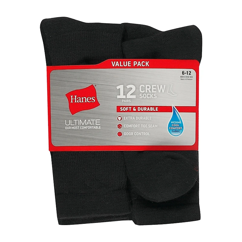 Hanes® Men's Ultimate Soft & Durable12-Pack Crew Socks