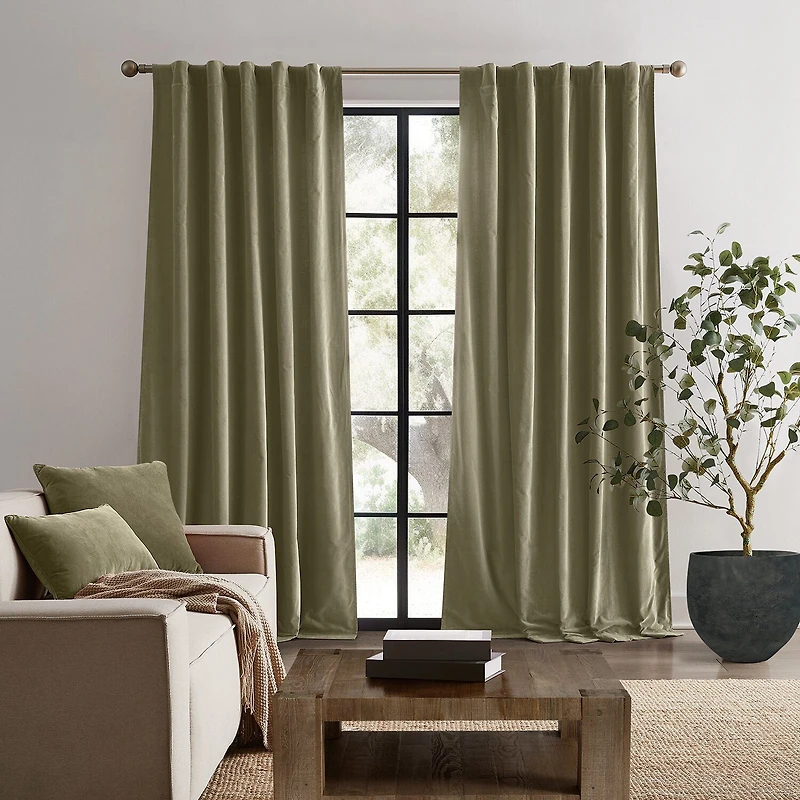 Brooklyn Loom Matte Cotton Velvet Rod Pocket Room Darkening Set of 2 Curtain Panel