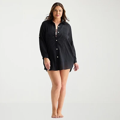 Sonnet Shores Womens Plus Dress Swimsuit Cover-Up