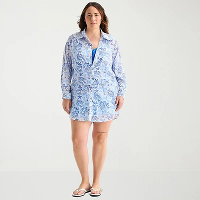 Sonnet Shores Womens Plus Dress Swimsuit Cover-Up