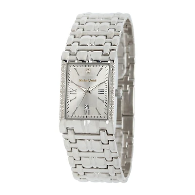 Personalized Dial Mens Diamond-Accent Square Silver-Tone Watch