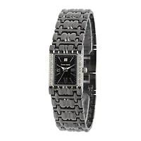 Personalized Dial Womens Diamond-Accent Square Black Bracelet Watch