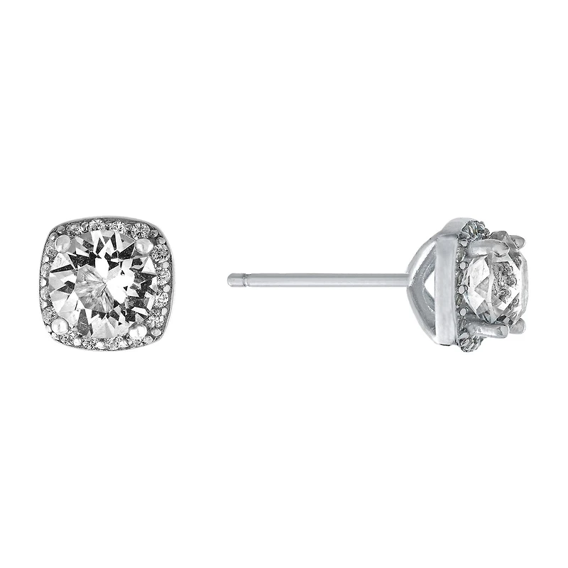Silver Treasures Red Crystal Sterling Silver 6.8mm Square Stud Earrings