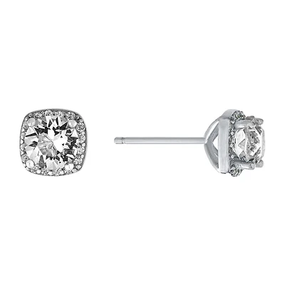 Silver Treasures Red Crystal Sterling Silver 6.8mm Square Stud Earrings