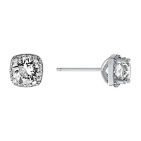 Silver Treasures Red Crystal Sterling Silver 6.8mm Square Stud Earrings