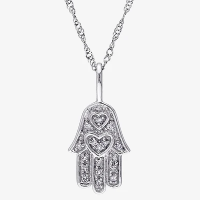 Womens Diamond Accent Natural White Diamond 14K Gold Hamsa 17 Inch Pendant Necklace
