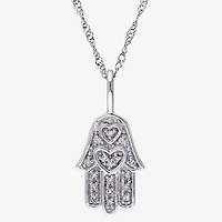 Womens Diamond Accent Natural White Diamond 14K Gold Hamsa 17 Inch Pendant Necklace