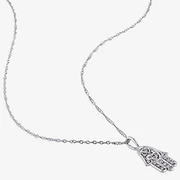 Womens Diamond Accent Natural White Diamond 14K Gold Hamsa 17 Inch Pendant Necklace