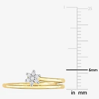 Womens Diamond Accent Natural White 18K Gold Over Silver Flower Delicate Stackable Ring
