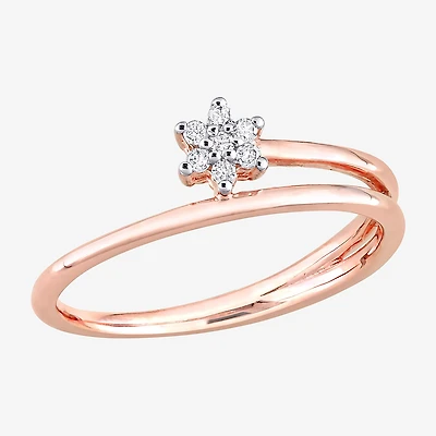 Womens Diamond Accent Natural White 18K Rose Gold Over Silver Flower Delicate Stackable Ring