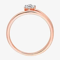 Womens Diamond Accent Natural White 18K Rose Gold Over Silver Flower Delicate Stackable Ring