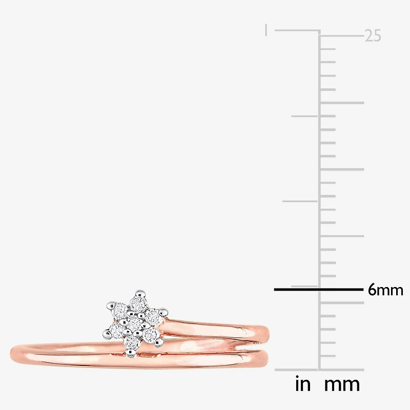 Womens Diamond Accent Natural White 18K Rose Gold Over Silver Flower Delicate Stackable Ring