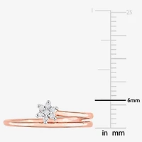 Womens Diamond Accent Natural White 18K Rose Gold Over Silver Flower Delicate Stackable Ring