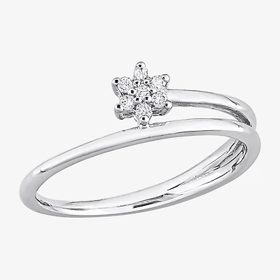 Womens Diamond Accent Natural White Sterling Silver Flower Delicate Stackable Ring