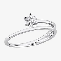 Womens Diamond Accent Natural White Sterling Silver Flower Delicate Stackable Ring