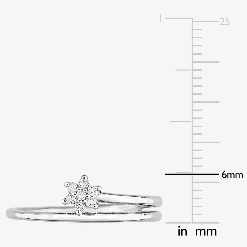 Womens Diamond Accent Natural White Sterling Silver Flower Delicate Stackable Ring
