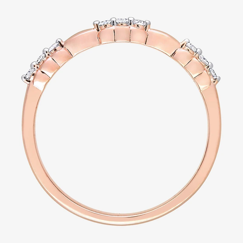 Womens 1/10 CT. T.W. Natural White Diamond 18K Rose Gold Over Silver Delicate Stackable Ring