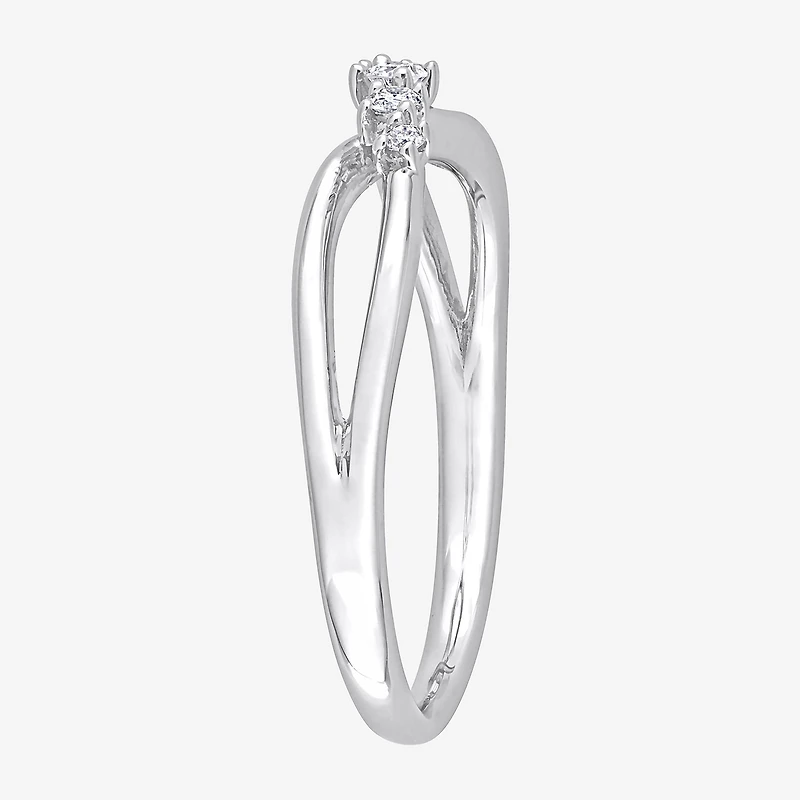 Womens 1/10 CT. T.W. Natural White Diamond Sterling Silver Crossover Delicate Stackable Ring