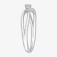 Womens 1/10 CT. T.W. Natural White Diamond Sterling Silver Crossover Delicate Stackable Ring