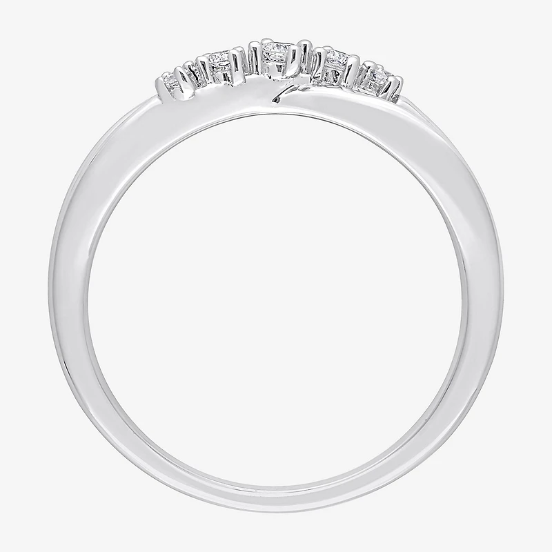 Womens 1/10 CT. T.W. Natural White Diamond Sterling Silver Crossover Delicate Stackable Ring