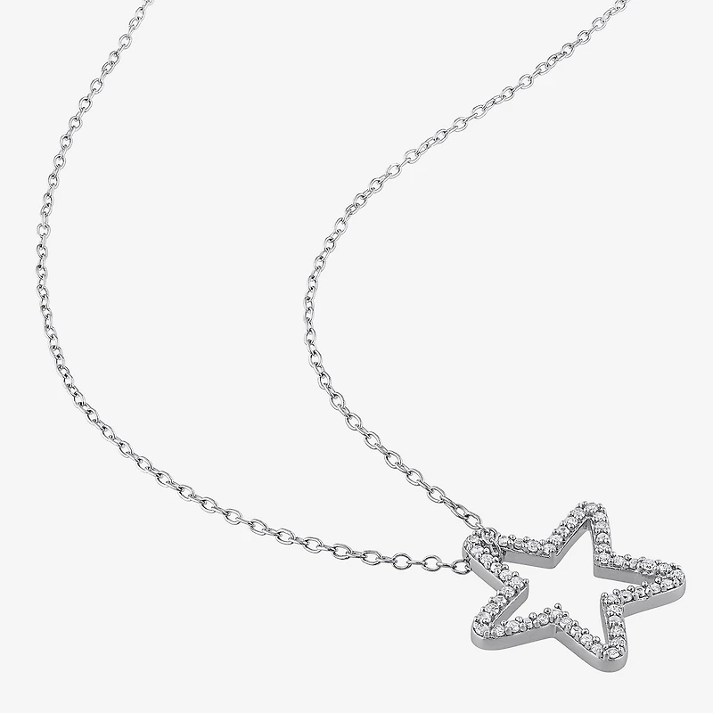 Womens 1/5 CT. Natural White Diamond Sterling Silver Star 18 Inch Pendant Necklace