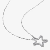 Womens 1/5 CT. Natural White Diamond Sterling Silver Star 18 Inch Pendant Necklace