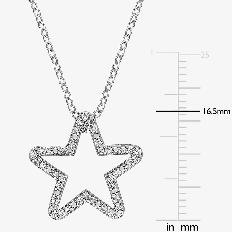Womens 1/5 CT. Natural White Diamond Sterling Silver Star 18 Inch Pendant Necklace