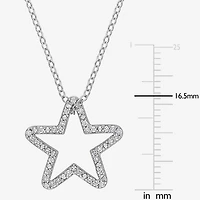 Womens 1/5 CT. Natural White Diamond Sterling Silver Star 18 Inch Pendant Necklace