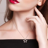 Womens 1/5 CT. Natural White Diamond Sterling Silver Star 18 Inch Pendant Necklace