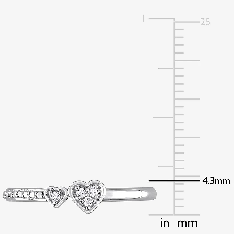 Womens Diamond Accent Natural White Sterling Silver Heart Delicate Stackable Ring