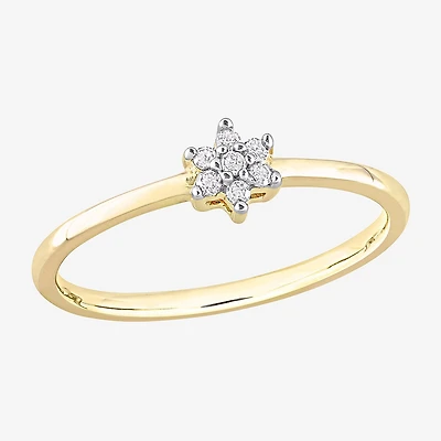 Womens Diamond Accent Natural White 18K Gold Over Silver Flower Delicate Stackable Ring