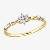 Womens 1/10 CT. T.W. Natural White Diamond 18K Gold Over Silver Flower Delicate Stackable Ring