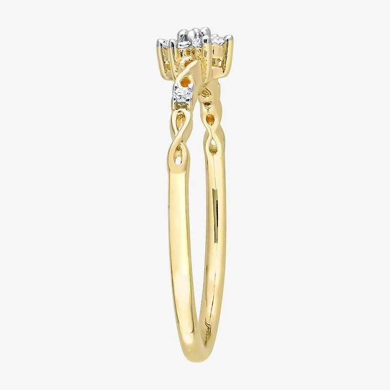 Womens 1/10 CT. T.W. Natural White Diamond 18K Gold Over Silver Flower Delicate Stackable Ring